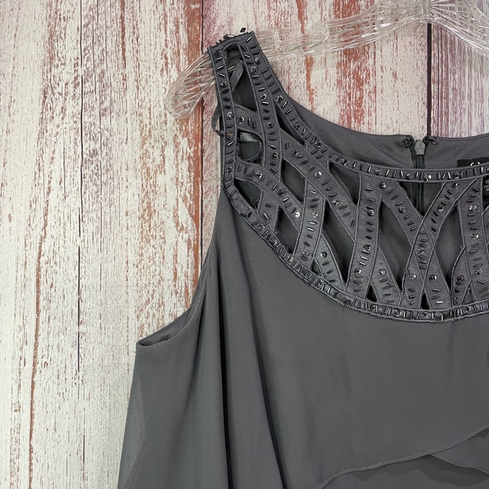 Grey Sleeveless Tiered Ruffled Beaded Dress Women's Size 18W S.L. Fashions #5003 - Picture 4 of 15